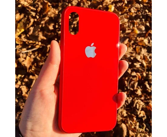 TPU+Glass чехол GLOSSY Logo series для Apple iPhone X (5.8") / XS Красный / Red