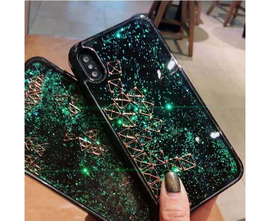TPU+PC чехол Liquid (glitter) для Apple iPhone X/XS Тетрис / Зеленый