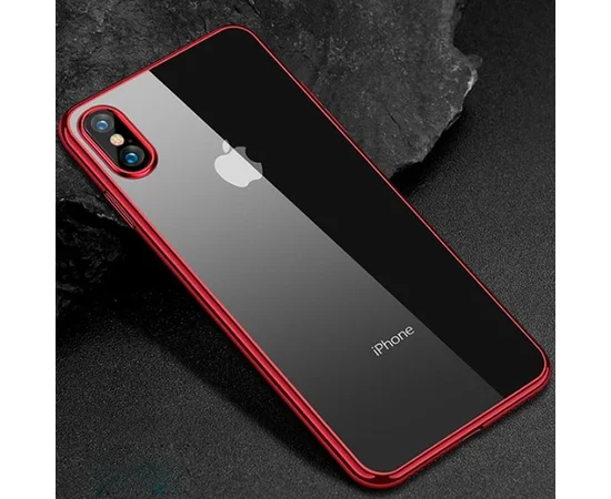 Прозрачный силиконовый чехол с глянцевой окантовкой Full Camera для Apple iPhone X / XS (5.8") Красный