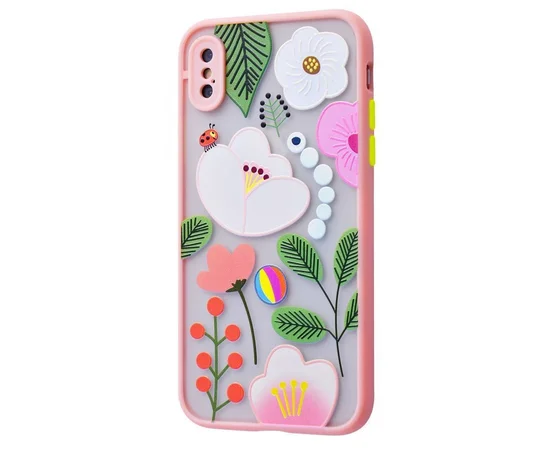 TPU+PC чехол Picture Color Buttons для Apple iPhone X / XS (5.8") Розовый / Цветы