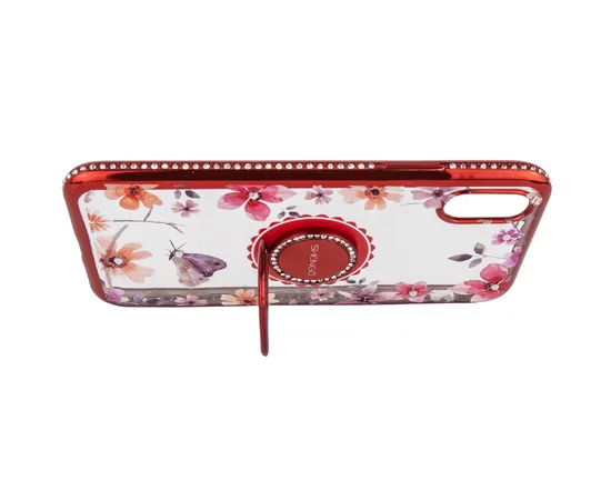 TPU чехол Shengo со стразами и кольцом-держателем для Apple iPhone X / XS (5.8") Красный