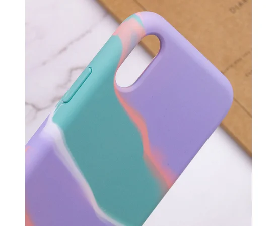 Чехол Silicone case full Aquarelle для Apple iPhone X / XS (5.8") Бирюзово-сиреневый