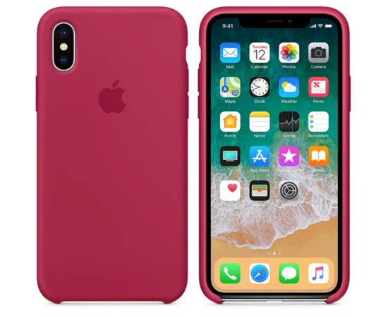 Чехол Silicone case (A) для Apple iPhone X/XS Темный Розовый / Red Raspberry