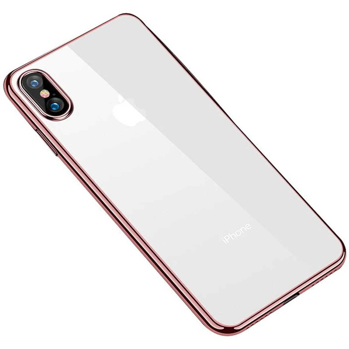 Прозрачный силиконовый чехол с глянцевой окантовкой Full Camera для Apple iPhone X / XS (5.8") Rose Gold