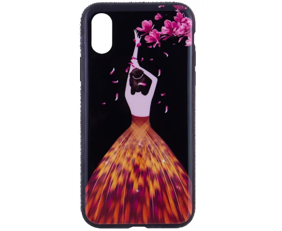 TPU чехол Magic Girl со стразами для Apple iPhone X/XS Черный / Лепестки