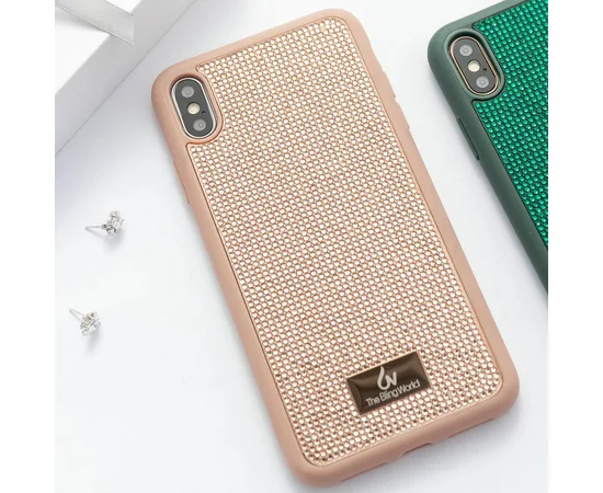 TPU чехол Bling World Grainy Diamonds для Apple iPhone X / XS (5.8") Rose Gold