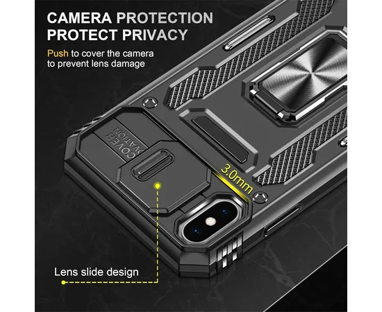 Ударопрочный чехол Camshield Army Ring для Apple iPhone X / XS (5.8") Черный / Black