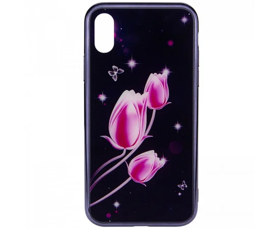 TPU+Glass чехол Fantasy с глянцевыми торцами для Apple iPhone XS (5.8") Тюльпаны