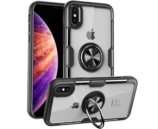 TPU+PC чехол Deen CrystalRing for Magnet (opp) для Apple iPhone X / XS (5.8") Бесцветный / Черный