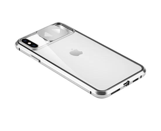 Чехол Camshield 360 Metall+Glass со шторкой для камеры для Apple iPhone X / XS (5.8") Серебряный