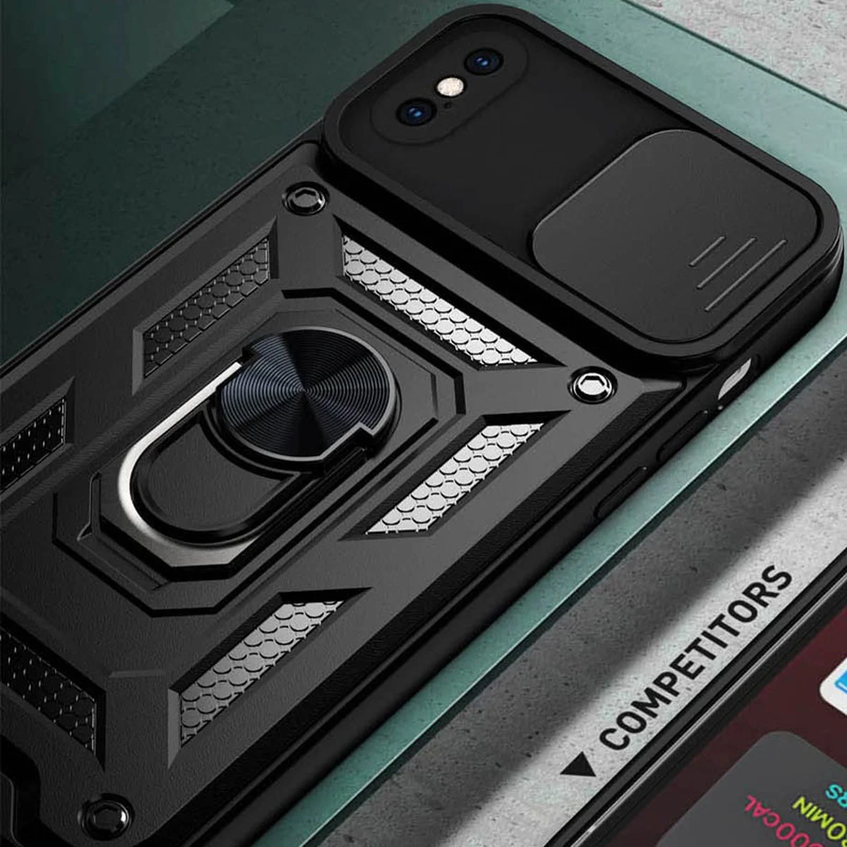 Удароміцний чохол Camshield Serge Ring для Apple iPhone X/XS (5.8") Чорний