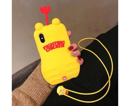 Фактурный силиконовый чехол Funny ART 3D с игрушкой для Apple iPhone X (5.8") Цыпленок желтый