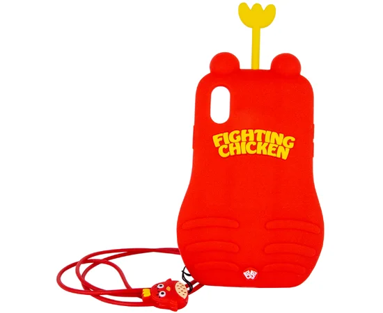 Фактурный силиконовый чехол Funny ART 3D с игрушкой для Apple iPhone X (5.8") Цыпленок красный