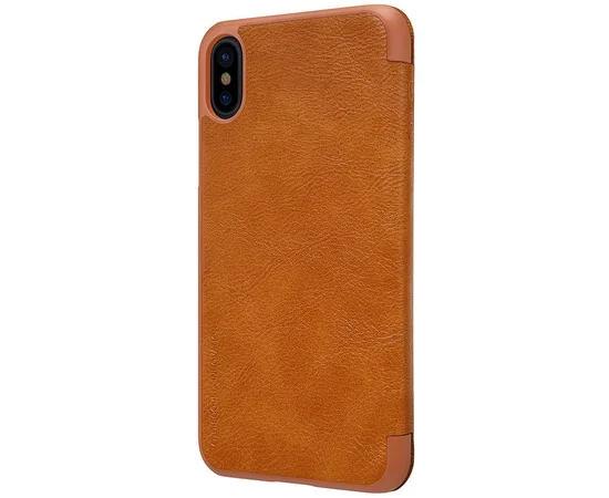 Кожаный чехол (книжка) Nillkin Qin Series для Apple iPhone X/XS Коричневый