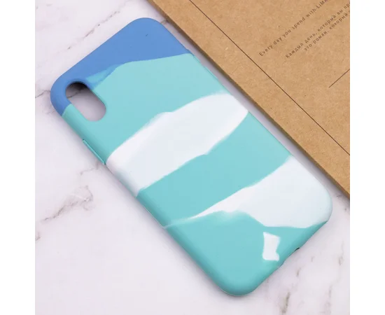 Чехол Silicone case full Aquarelle для Apple iPhone X / XS (5.8") Бирюзово-белый