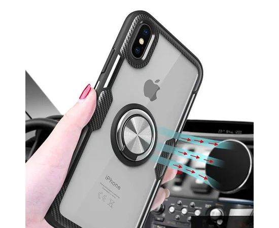 TPU+PC чехол Deen CrystalRing for Magnet (opp) для Apple iPhone X / XS (5.8") Бесцветный / Черный