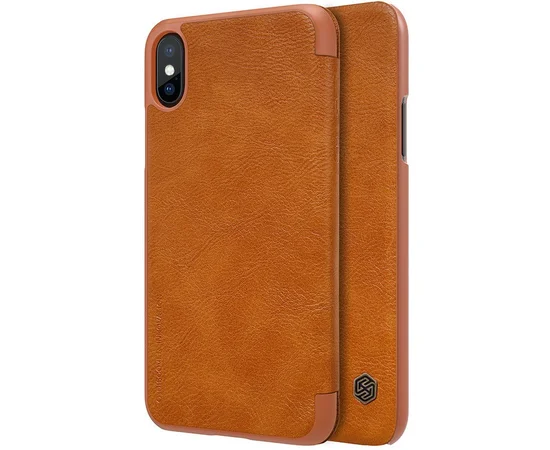 Кожаный чехол (книжка) Nillkin Qin Series для Apple iPhone X/XS Коричневый
