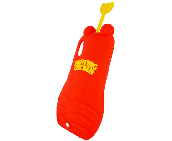 Фактурный силиконовый чехол Funny ART 3D с игрушкой для Apple iPhone X (5.8") Цыпленок красный