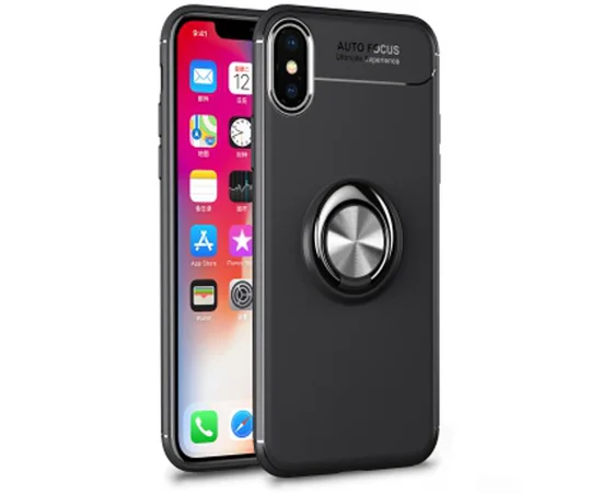 TPU чехол Deen ColorRing под магнитный держатель для Apple iPhone X (5.8") Черный / Черный