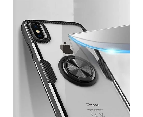 TPU+PC чехол Deen CrystalRing for Magnet (opp) для Apple iPhone X / XS (5.8") Бесцветный / Черный