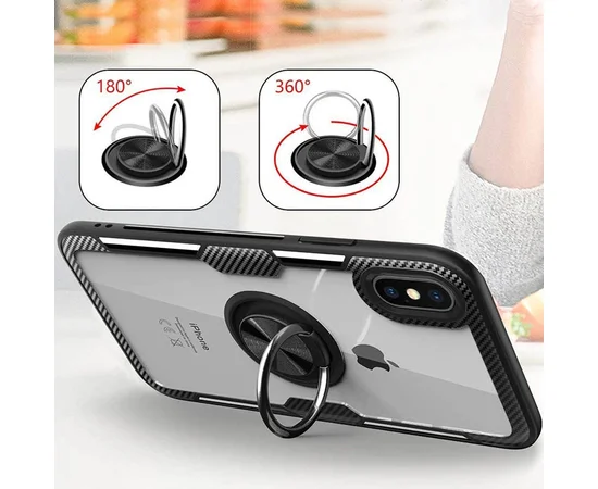 TPU+PC чехол Deen CrystalRing for Magnet (opp) для Apple iPhone X / XS (5.8") Бесцветный / Черный