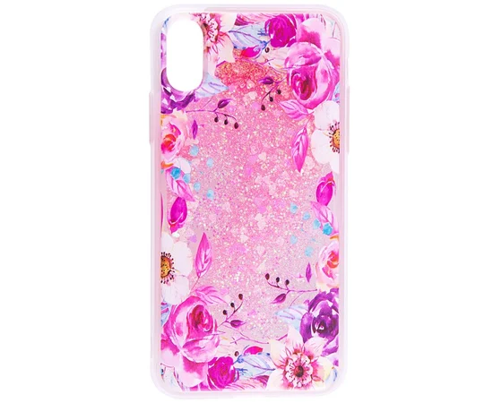 TPU+PC чехол Liquid (glitter) для Apple iPhone X/XS (7) Розовый цветы