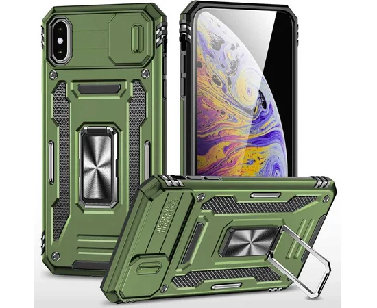 Ударопрочный чехол Camshield Army Ring для Apple iPhone X / XS (5.8") Оливковый / Army Green