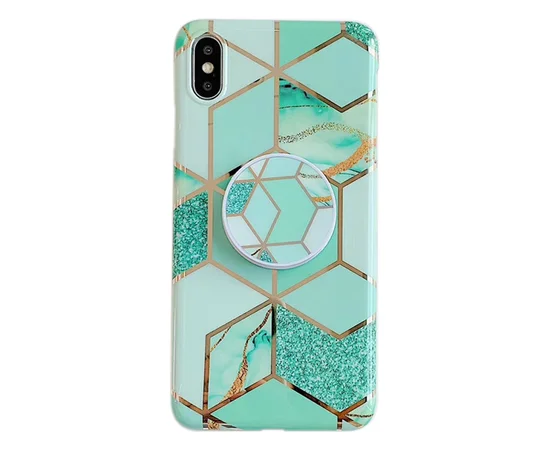 TPU Чехол Геометрия с держателем для телефона для Apple iPhone X / XS (5.8") Бирюзовый