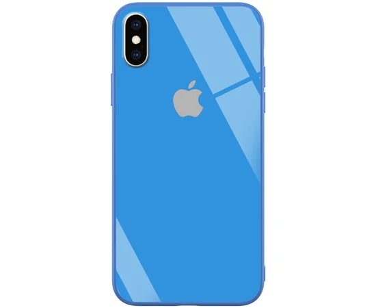 TPU+Glass чехол GLOSSY Logo series для Apple iPhone X (5.8") / XS Синий / Blue