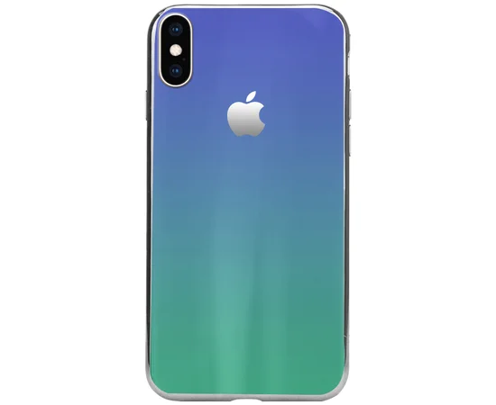 TPU+Glass чехол Gradient Aurora с лого для Apple iPhone XS (5.8") Фиолетовый / Бирюзовый