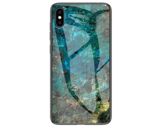 TPU+Glass чехол Luxury Marble для Apple iPhone X / XS  (5.8") Морская волна / Голубой
