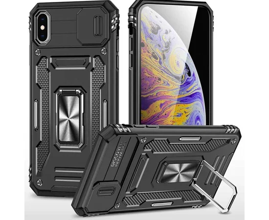 Ударопрочный чехол Camshield Army Ring для Apple iPhone X / XS (5.8") Черный / Black