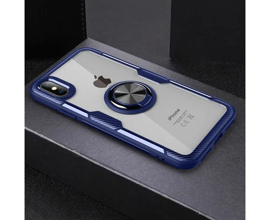 TPU+PC чехол Deen CrystalRing for Magnet (opp) для Apple iPhone X / XS (5.8") Бесцветный / Синий