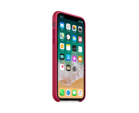 Чехол Silicone case (A) для Apple iPhone X/XS Розовый  / Rose red