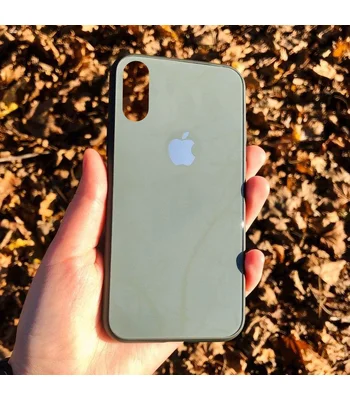 TPU+Glass чехол GLOSSY Logo series для Apple iPhone X (5.8") / XS Зеленый / Pine green