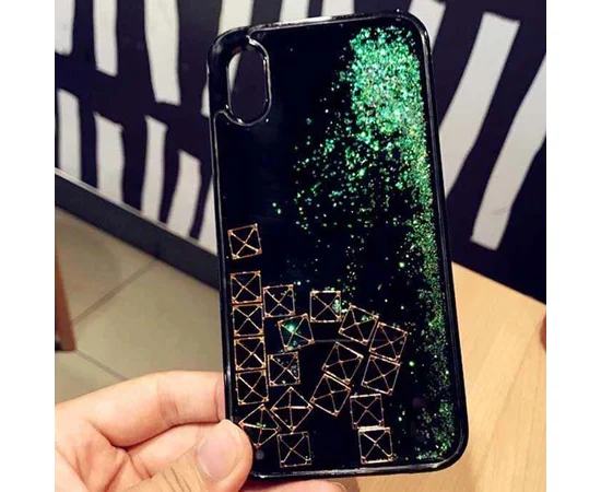 TPU+PC чехол Liquid (glitter) для Apple iPhone X/XS Тетрис / Зеленый