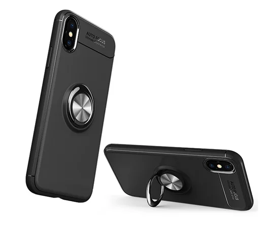 TPU чехол Deen ColorRing под магнитный держатель для Apple iPhone X (5.8") Черный / Черный