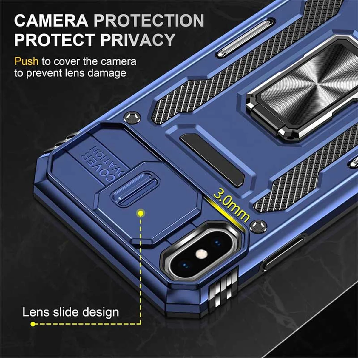 Ударопрочный чехол Camshield Army Ring для Apple iPhone X / XS (5.8") Синий / Navy