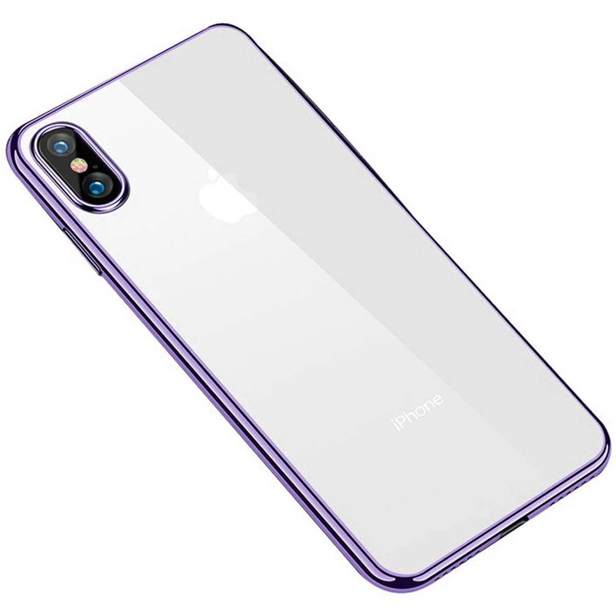 Прозорий силіконовий чохол з глянсовою окантовкою Full Camera для Apple iPhone X / XS (5.8 ") Бузковий