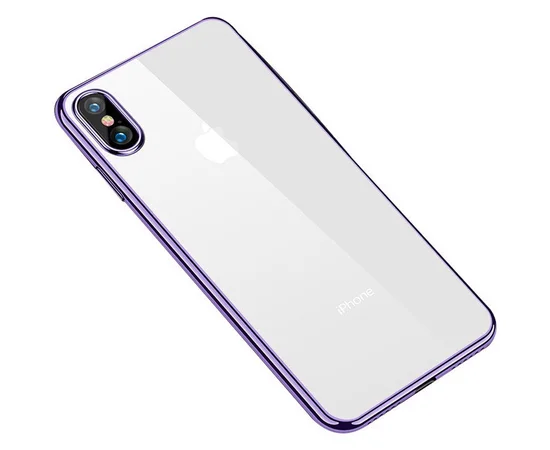 Прозрачный силиконовый чехол с глянцевой окантовкой Full Camera для Apple iPhone X / XS (5.8") Сиреневый