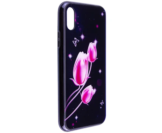 TPU+Glass чехол Fantasy с глянцевыми торцами для Apple iPhone X (5.8") Тюльпаны