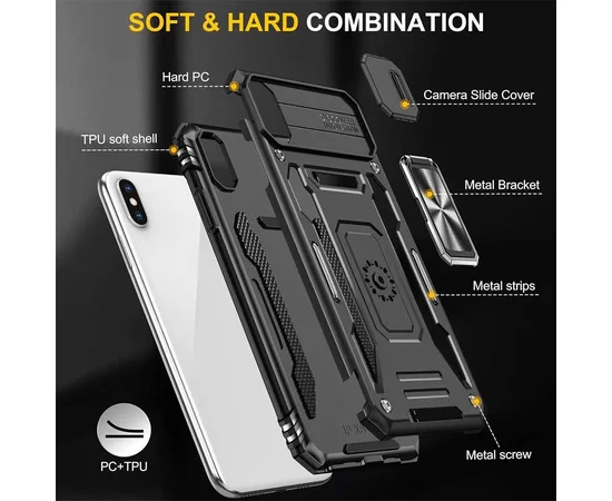 Ударопрочный чехол Camshield Army Ring для Apple iPhone X / XS (5.8") Черный / Black