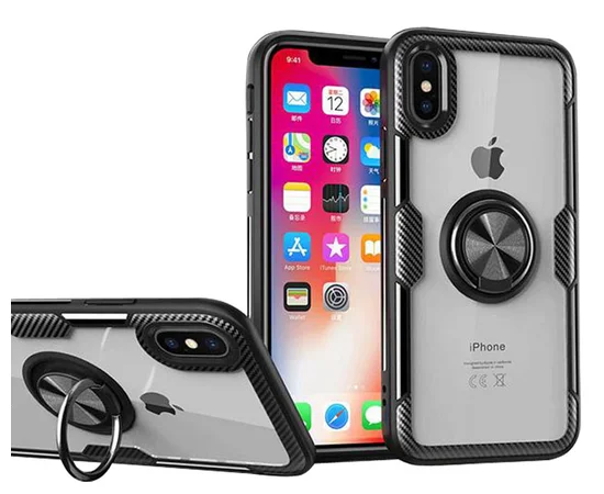 TPU+PC чехол Deen CrystalRing под магнитный держатель для Apple iPhone X / XS (5.8") Бесцветный / Черный