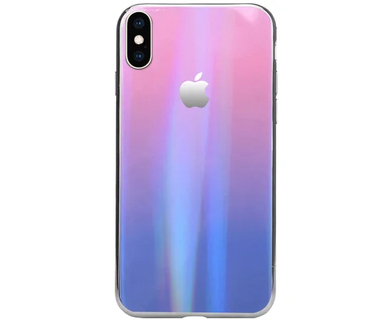 TPU+Glass чехол Gradient Aurora с лого для Apple iPhone XS (5.8") Розовый / Сиреневый