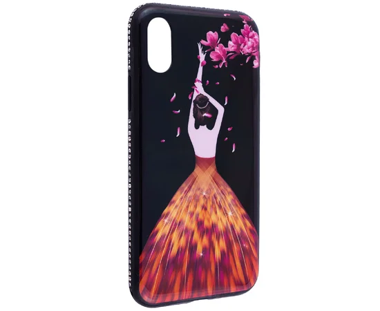 TPU чехол Magic Girl со стразами для Apple iPhone X/XS Черный / Лепестки