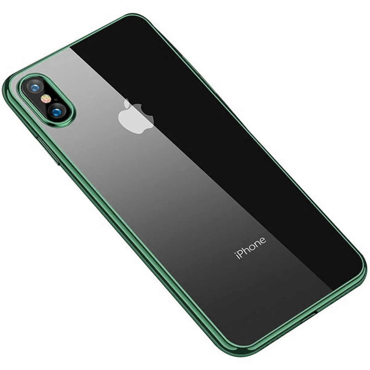 Прозрачный силиконовый чехол с глянцевой окантовкой Full Camera для Apple iPhone X / XS (5.8") Темно-зеленый