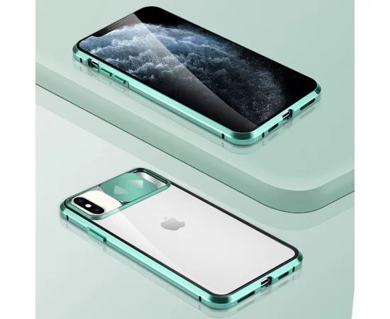 Чехол Camshield 360 Metall+Glass со шторкой для камеры для Apple iPhone X / XS (5.8") Зеленый