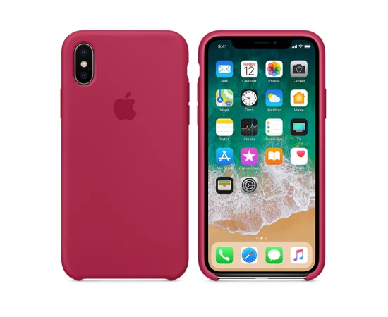 Чехол Silicone case (A) для Apple iPhone X/XS Розовый  / Rose red