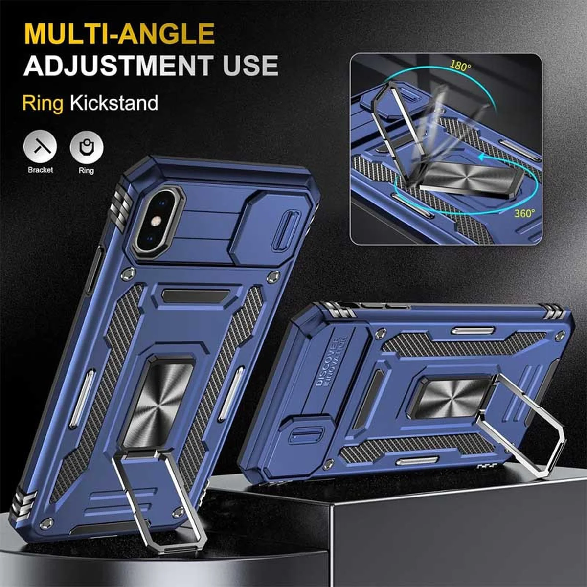 Ударопрочный чехол Camshield Army Ring для Apple iPhone X / XS (5.8") Синий / Navy