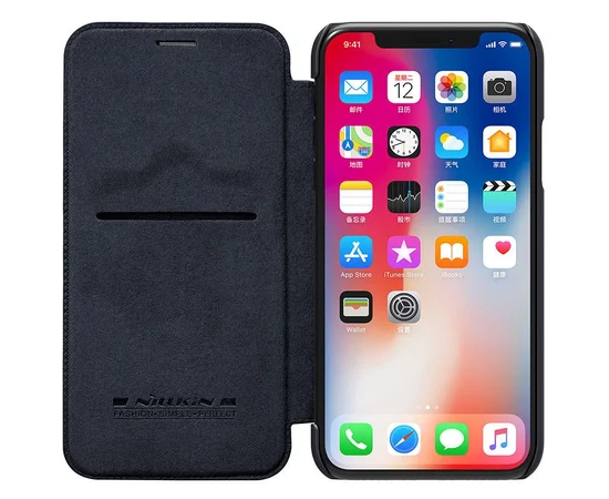 Кожаный чехол (книжка) Nillkin Qin Series для Apple iPhone X/XS Черный